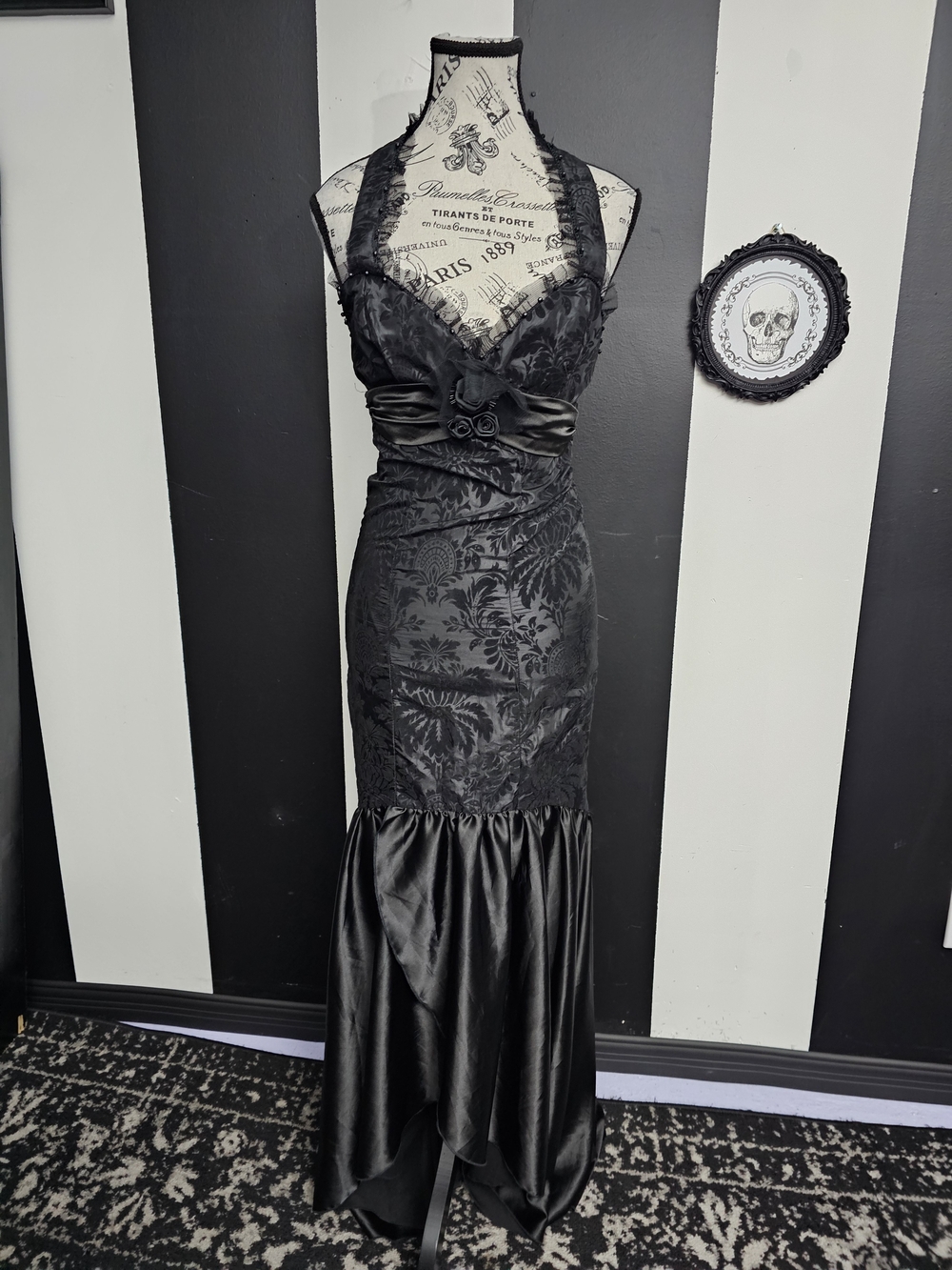 Lip Service Black Lace Halter Satin Mermaid Maxi Dress